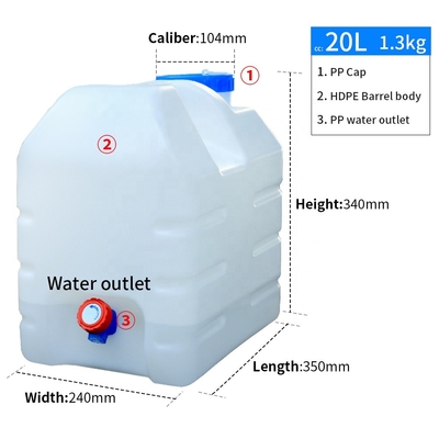 20l 5 galonowy plastikowy zbiornik na wodę na zewnątrz 350 * 240 * 340 mm