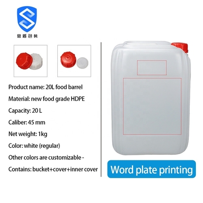 Kaliber 47mm biały kwadratowy plastikowy zbiornik HDPE 20 litrów 450g