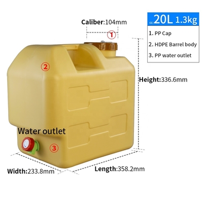 Ocet owocowy 20-litrowe zbiorniki na wodę kempingową z kranem z pokrywką 1,3 kg
