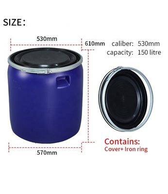 ISO9001 150L Niebieskie plastikowe beczki HDPE 530 * 70 * 610 mm Poziom żywności